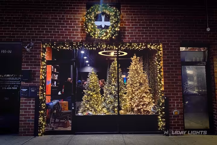 Custom church Christmas lighting display with architectural accent lighting in Massachusetts