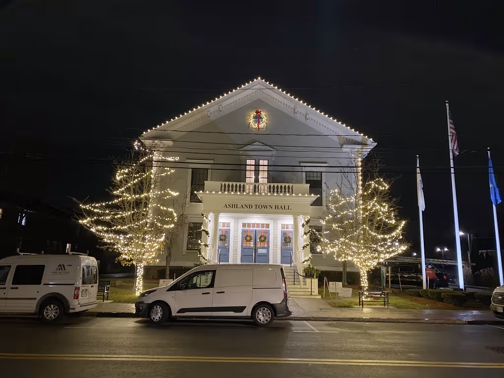 Town Hall Wrapped Trees Warm White Ma — Massachusetts
