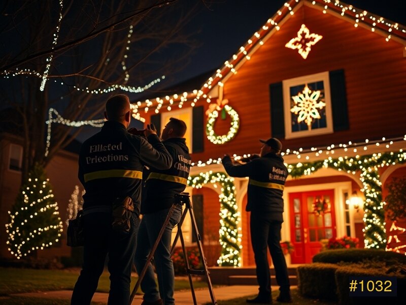 The Holiday Lights Decor crew installing Christmas lights